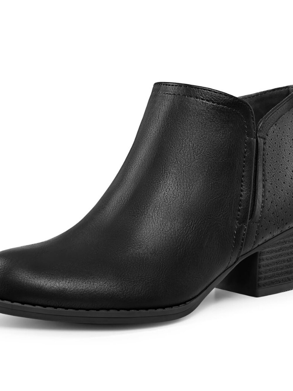 Women's Ankle Boots Low Chunky Stacked Heel Booties with Side Zip
